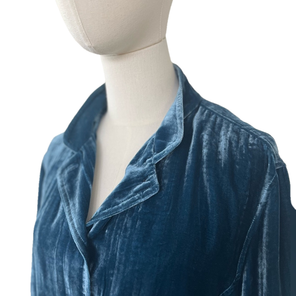 Chico’s Crushed Velvet Blazer Blue Silk Blend Jacket XL Luxury Holiday - Picture 9 of 15